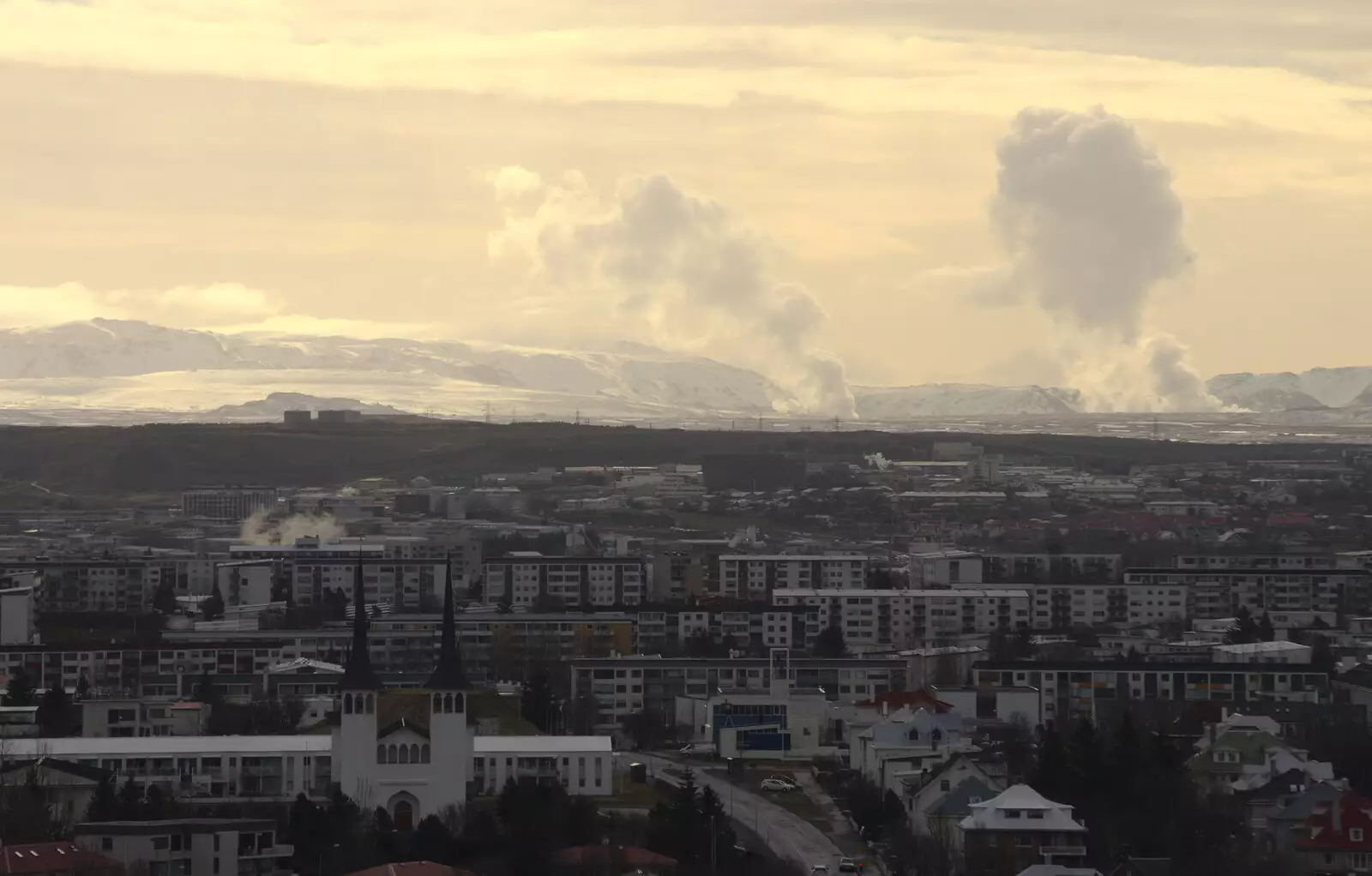 Hydrothermal steam rises in the distance, from Hallgrímskirkja Cathedral and Whale Watching, Reykjavik - 21st April 2017