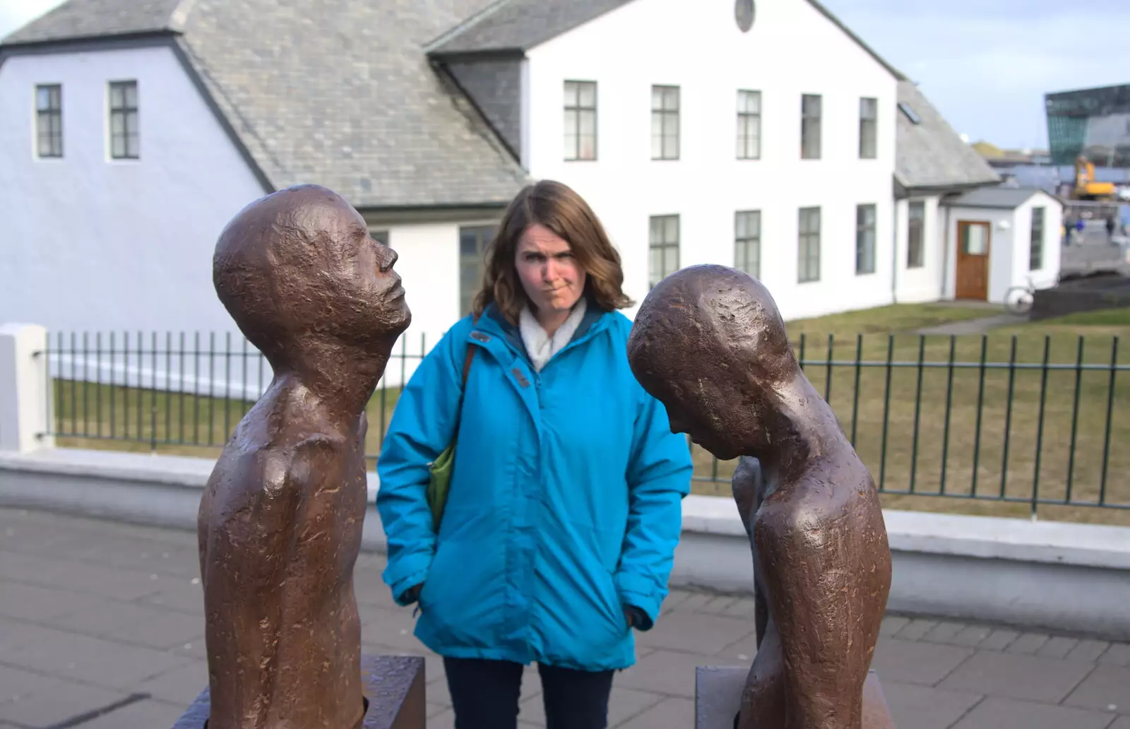 Puzzling over a statue, from Hallgrímskirkja Cathedral and Whale Watching, Reykjavik - 21st April 2017