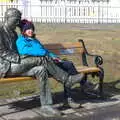 Isobel sits down with a bronze dude, Hallgrímskirkja Cathedral and Whale Watching, Reykjavik - 21st April 2017