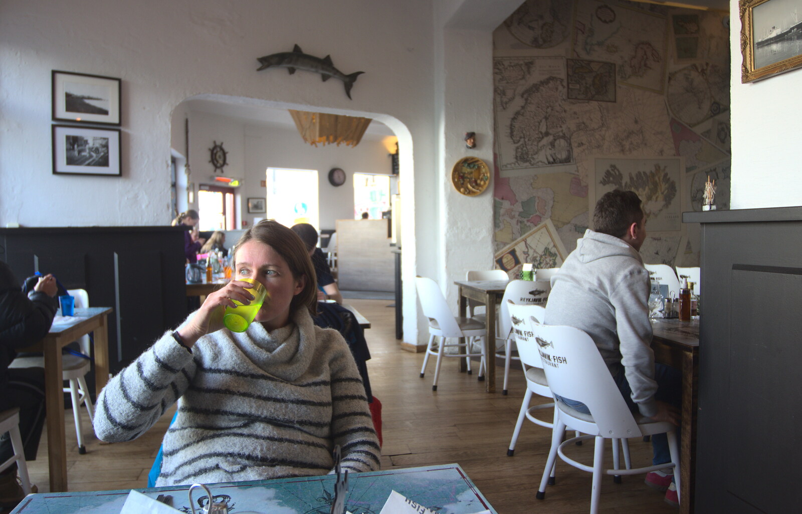 Isobel in the Reykjavík Fish (and Chips) restaurant from Hallgrímskirkja Cathedral and Whale Watching, Reykjavik - 21st April 2017