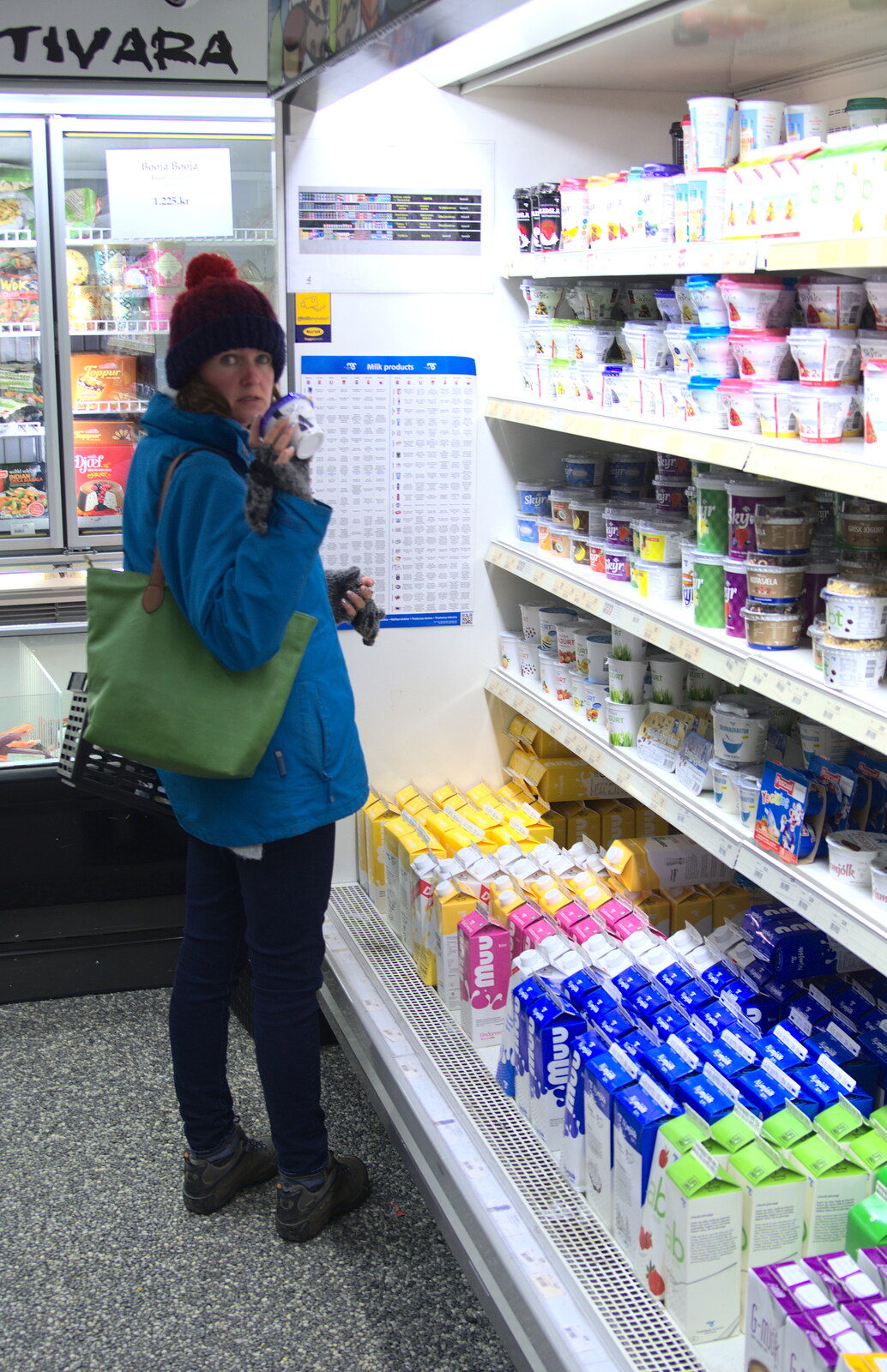 Isobel gets some Skyr from the supermarket from Hallgrímskirkja Cathedral and Whale Watching, Reykjavik - 21st April 2017