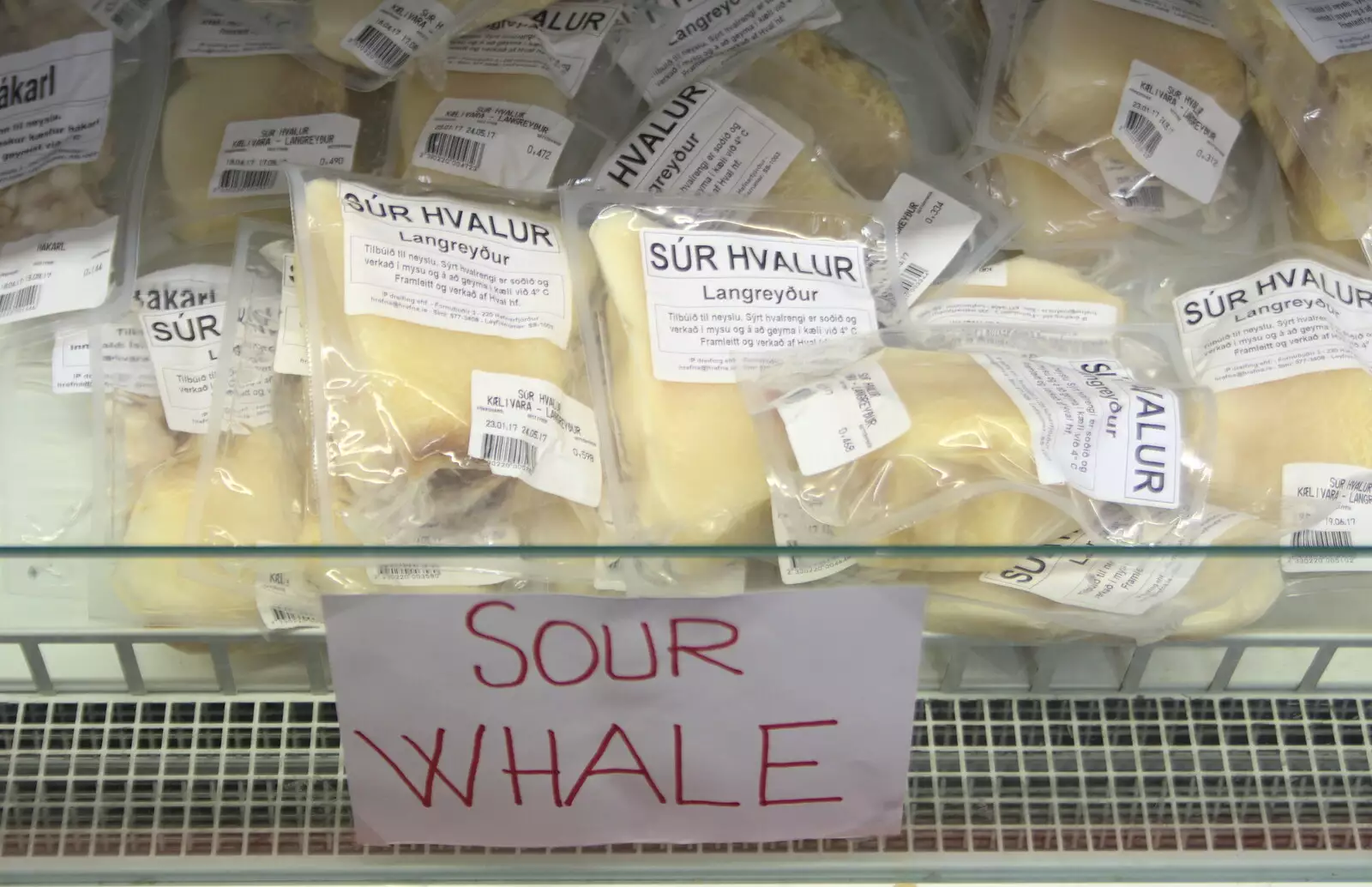 The supermarket is selling sour whale blobs, from Hallgrímskirkja Cathedral and Whale Watching, Reykjavik - 21st April 2017