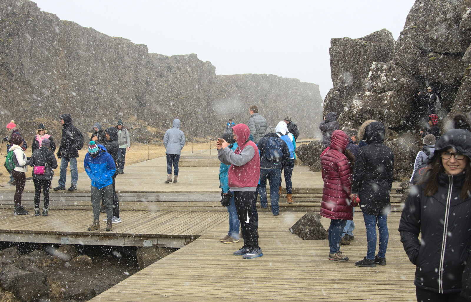 Tourists in the snow from The Golden Circle of Ísland, Iceland - 22nd April 2017