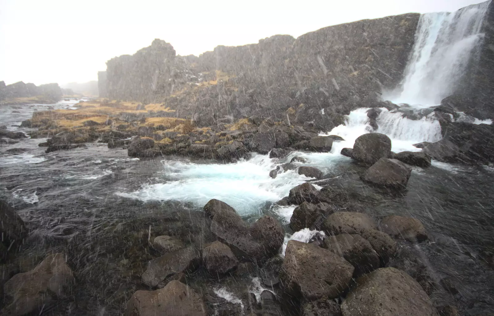 Öxarárfoss waterfall in the snow, from The Golden Circle of Ísland, Iceland - 22nd April 2017