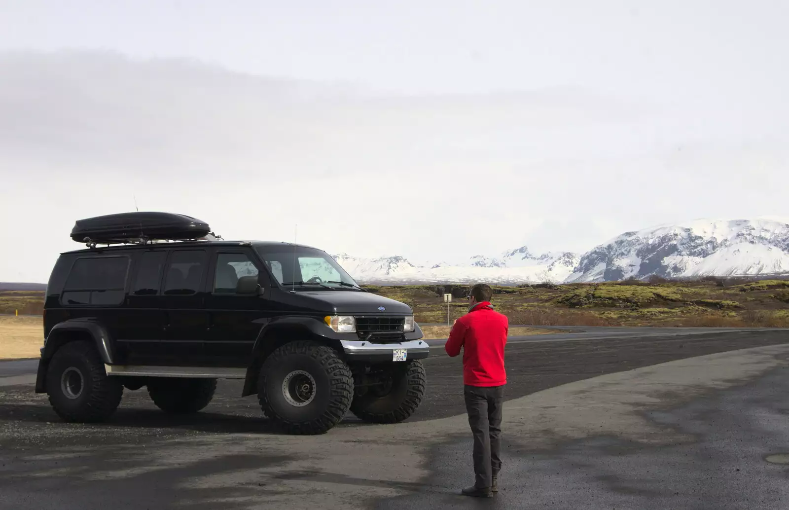 Some dude inspects a monster truck, from The Golden Circle of Ísland, Iceland - 22nd April 2017