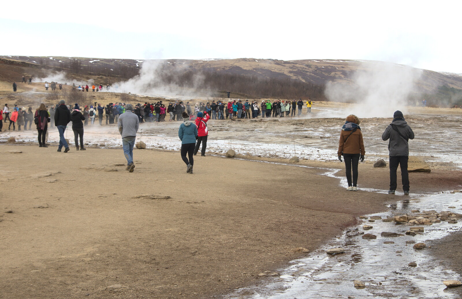 Crowds roam around at Geysir from The Golden Circle of Ísland, Iceland - 22nd April 2017