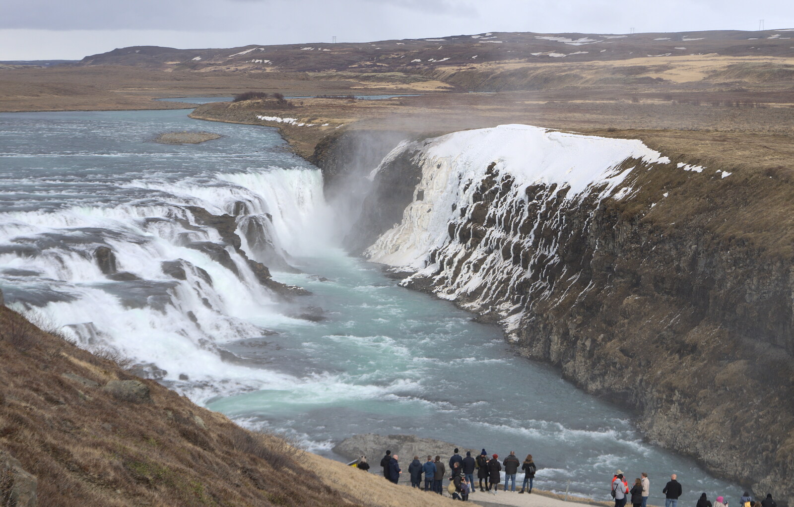 The epic Gullfoss waterfall is the next stop from The Golden Circle of Ísland, Iceland - 22nd April 2017
