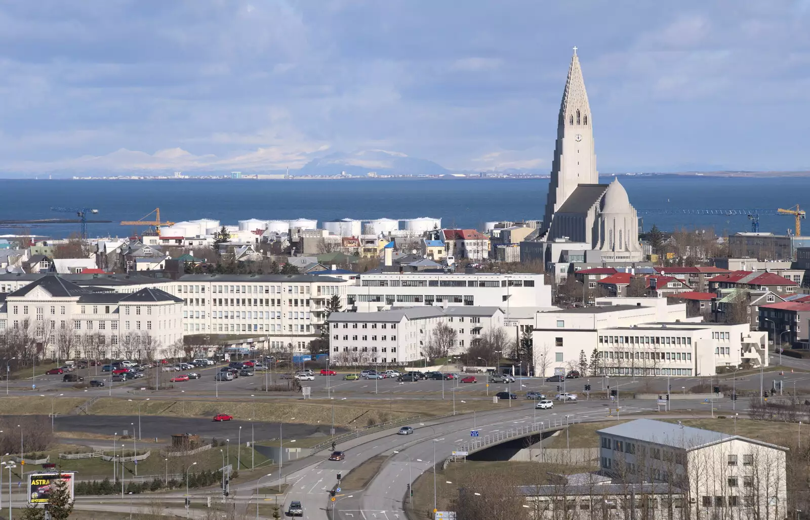 Hallgrímskirkja dominates the skyline of the city, from Stríðsminjar War Relics, Perlan and Street Art, Reykjavik, Iceland - 23rd April 2017