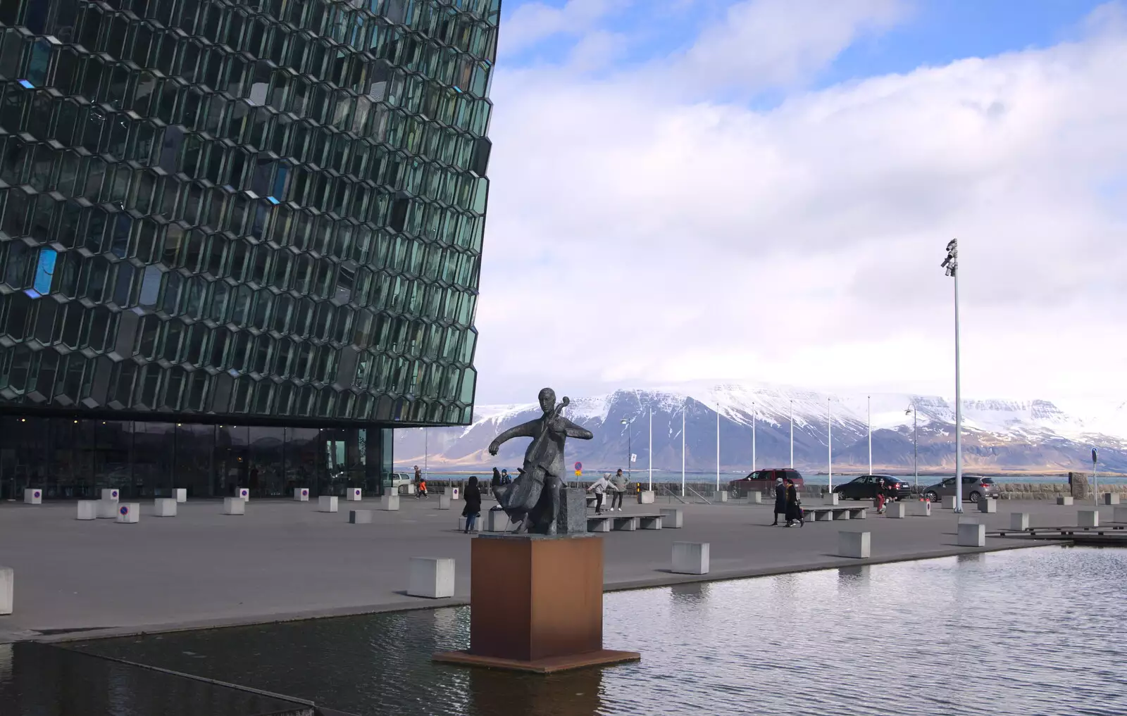 A cellist statue outside Harpa, from Stríðsminjar War Relics, Perlan and Street Art, Reykjavik, Iceland - 23rd April 2017