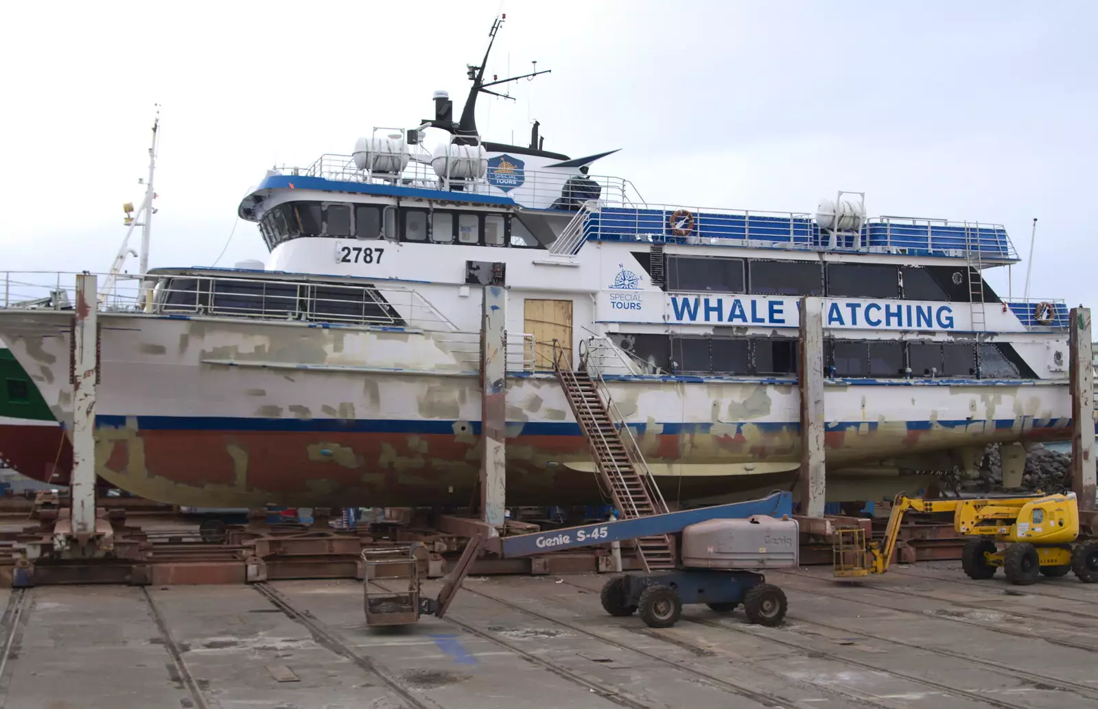 A whale-watching boat is repaired, from Stríðsminjar War Relics, Perlan and Street Art, Reykjavik, Iceland - 23rd April 2017