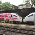 A pair of Hitach Azuma Class 800s, including 001, The Journey Home, Reykjavik, London and Brantham - 24th April 2017