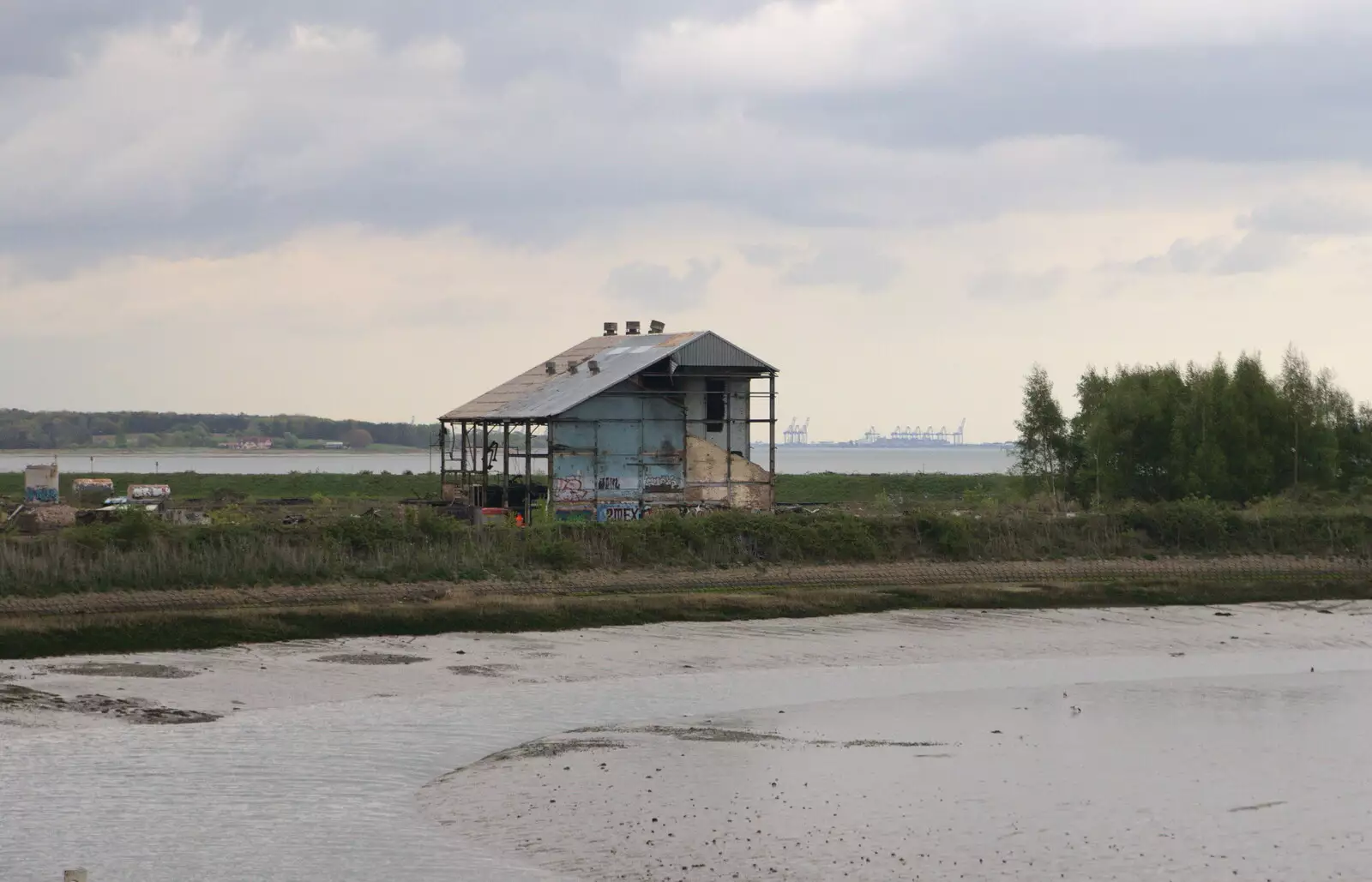 A derelict building with Felixstowe docks, from The Journey Home, Reykjavik, London and Brantham - 24th April 2017