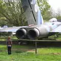 Fred stares up an aircraft tail pipe, Norfolk and Suffolk Aviation Museum, Flixton, Suffolk - 30th April 2017