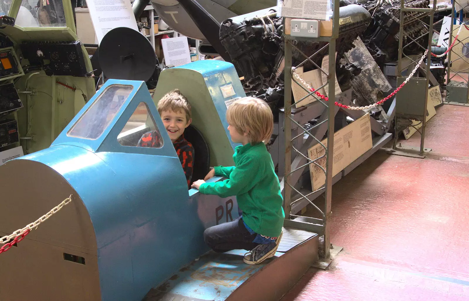 Fred pretends to fly, from Norfolk and Suffolk Aviation Museum, Flixton, Suffolk - 30th April 2017