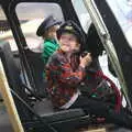 Fred and Harry pretend to fly a Sycamore helicopter, Norfolk and Suffolk Aviation Museum, Flixton, Suffolk - 30th April 2017