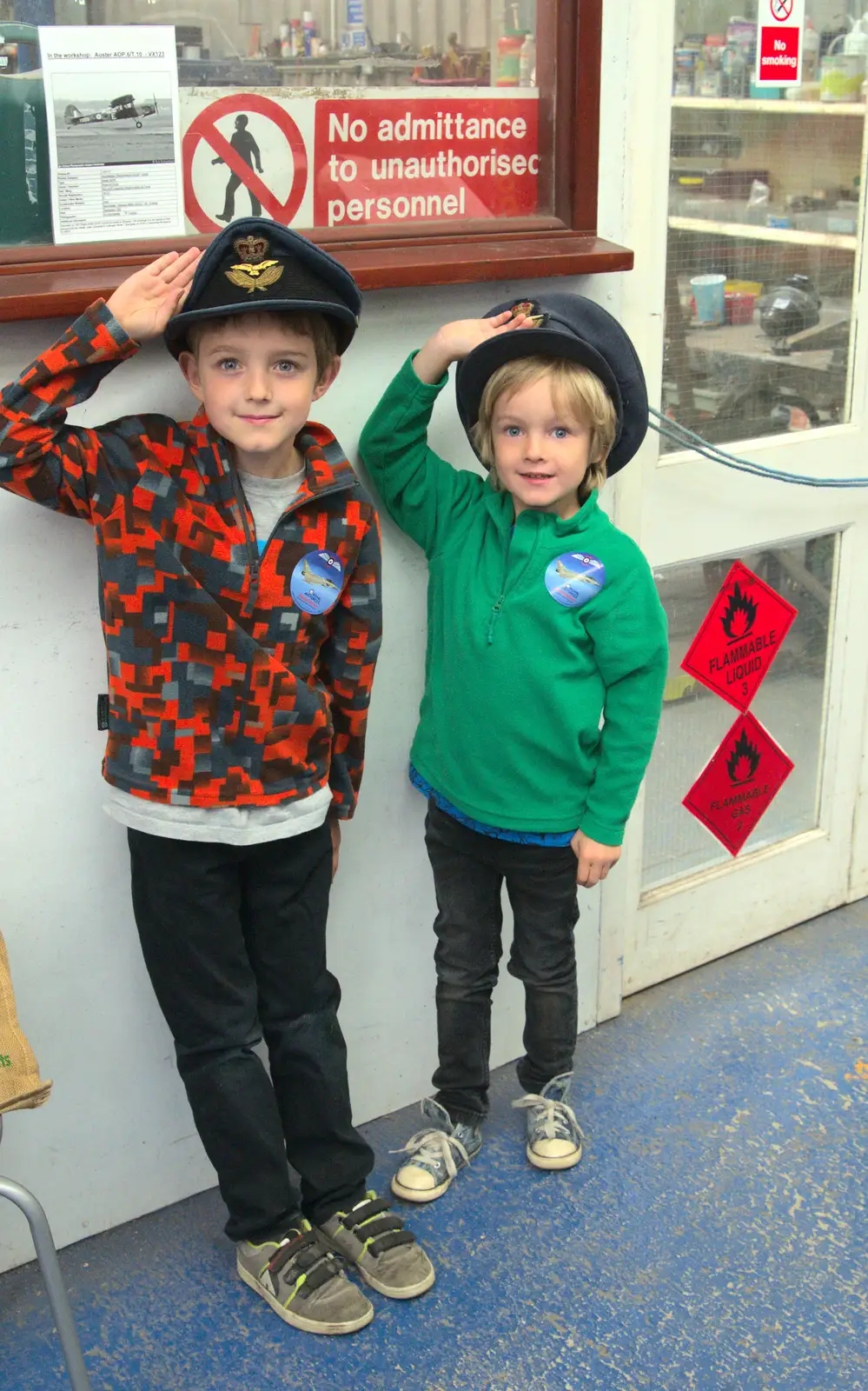 The boys take a salute, from Norfolk and Suffolk Aviation Museum, Flixton, Suffolk - 30th April 2017