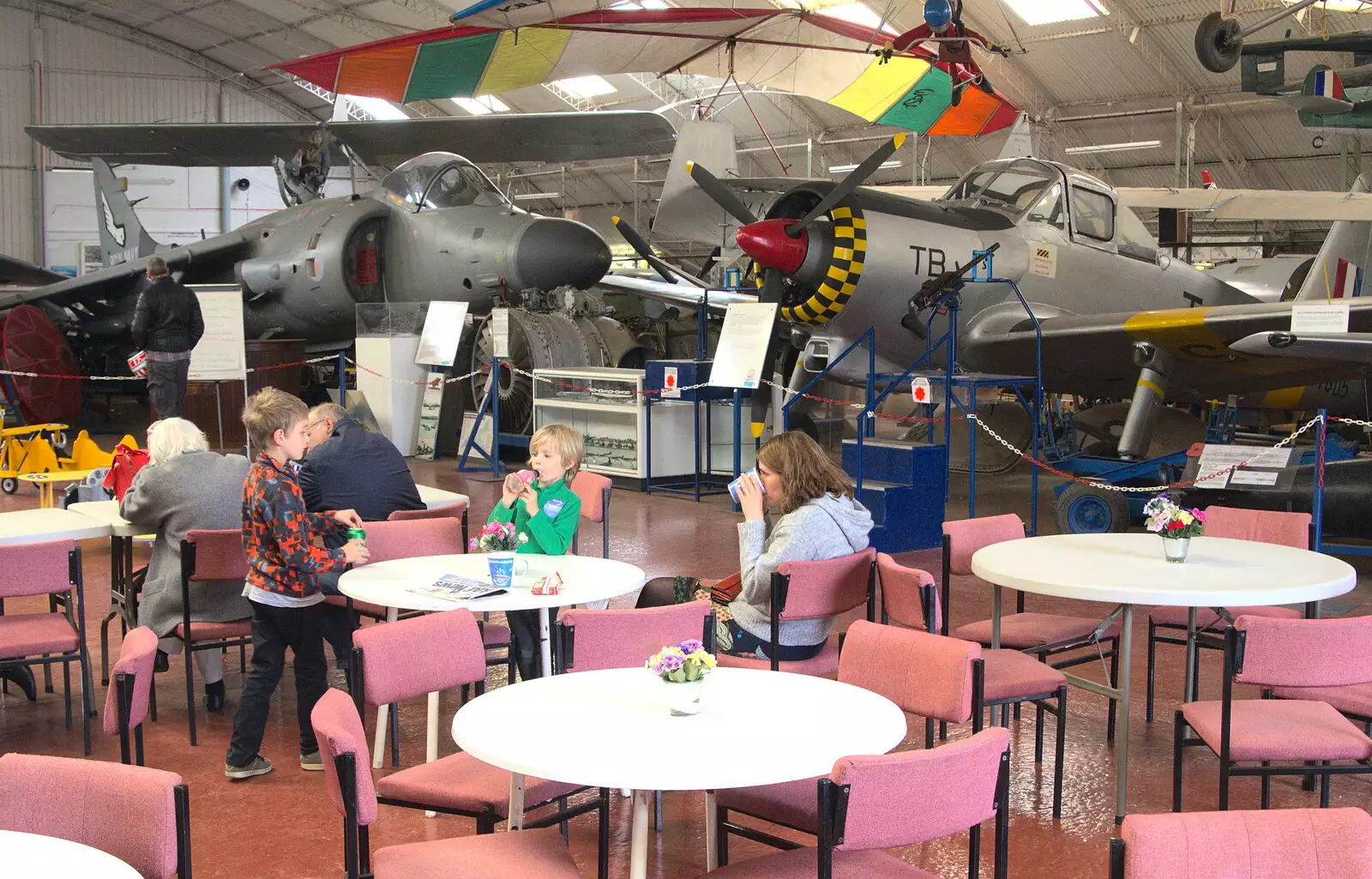 Time for a snack in front of the exhibits, from Norfolk and Suffolk Aviation Museum, Flixton, Suffolk - 30th April 2017