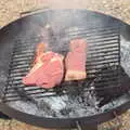 We lob a couple of steaks on the fire, Campfires, Oaksmere Building and a BSCC Bike Ride, Brome, Suffolk - 4th May 2017