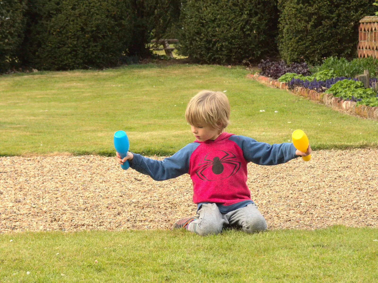 Harry's got some juggling clubs, from Campfires, Oaksmere Building and a BSCC Bike Ride, Brome, Suffolk - 4th May 2017