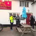 Isobel, Paul and Gaz outside Finningham White Horse, Campfires, Oaksmere Building and a BSCC Bike Ride, Brome, Suffolk - 4th May 2017