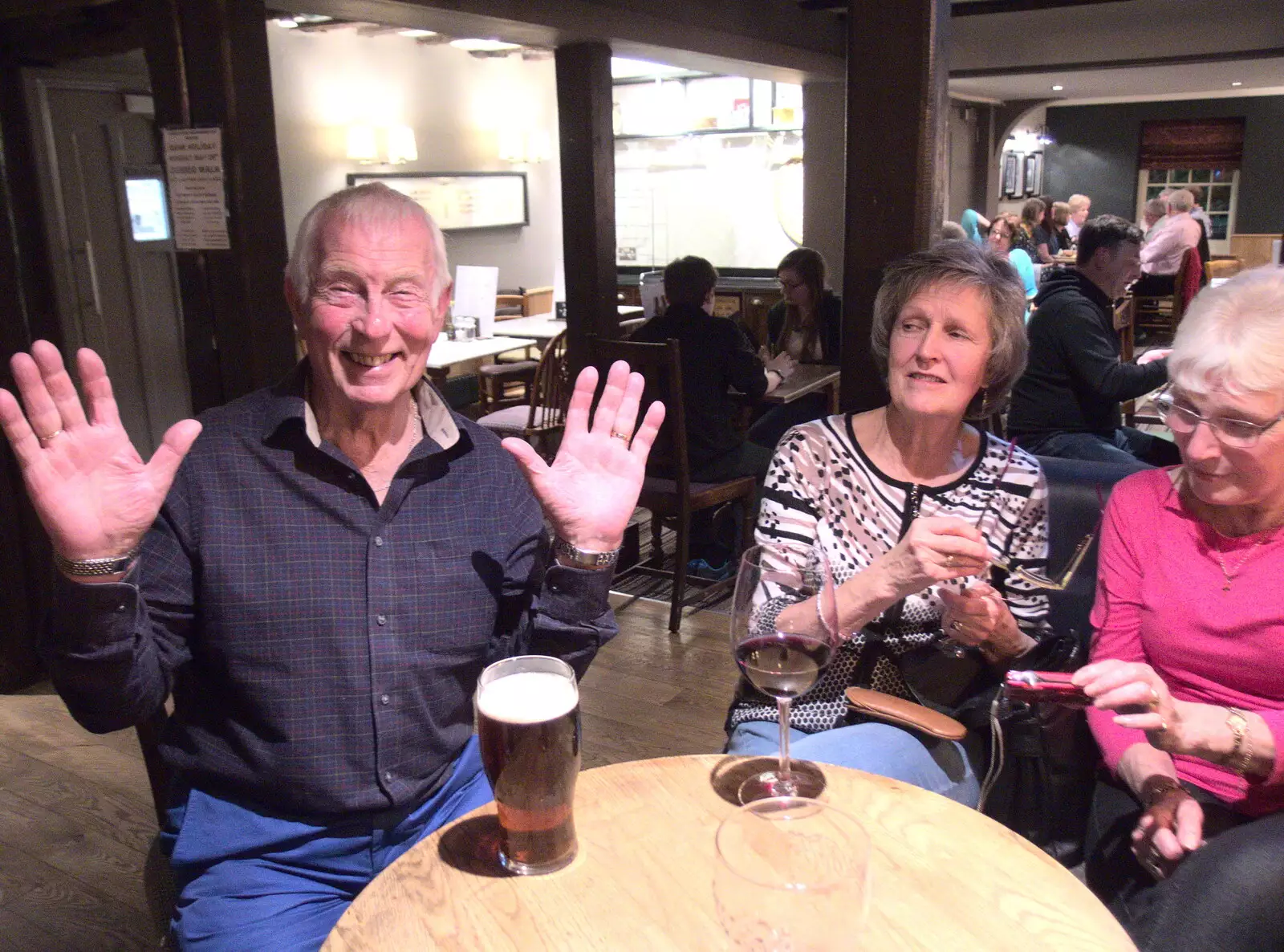 Colin does some 'jazz hands', from The Last-Ever BSCC Weekend Away Bike Ride, Thaxted, Essex - 6th May 2017