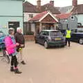 Jill and Colin in the car park, The Last-Ever BSCC Weekend Away Bike Ride, Thaxted, Essex - 6th May 2017