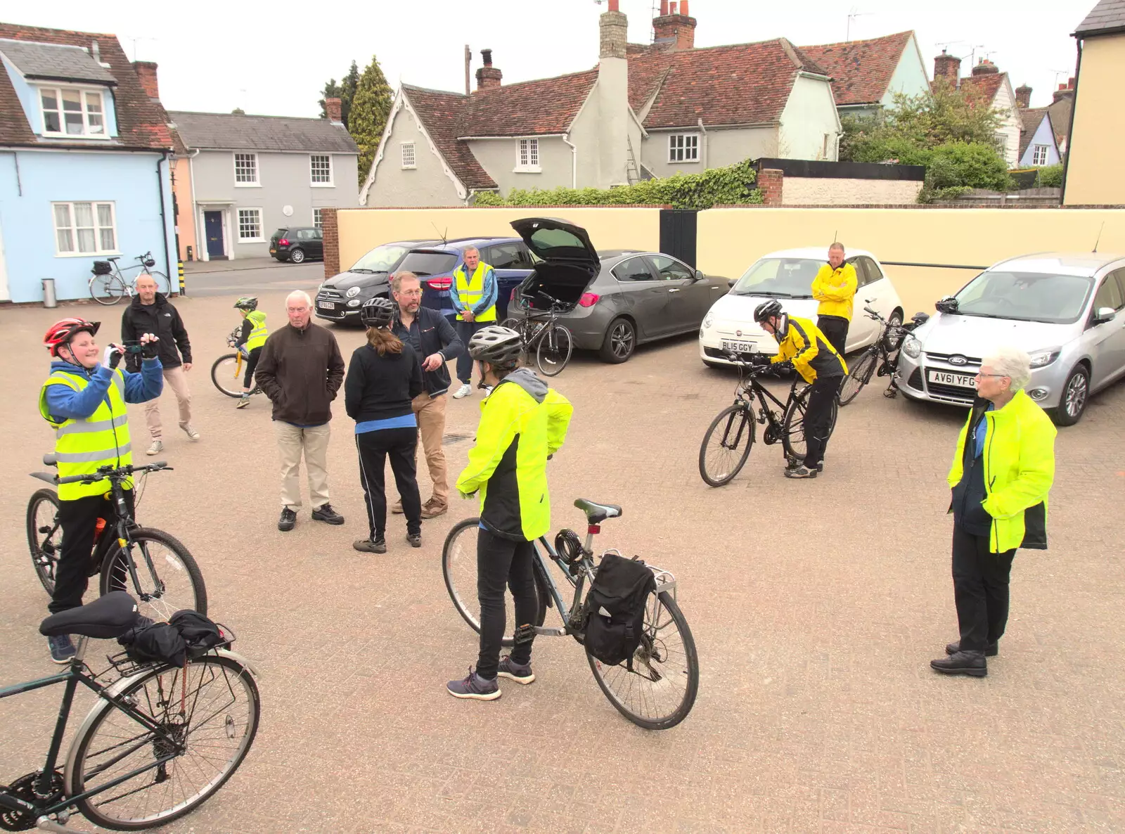 Various cyclists mill around, from The Last-Ever BSCC Weekend Away Bike Ride, Thaxted, Essex - 6th May 2017