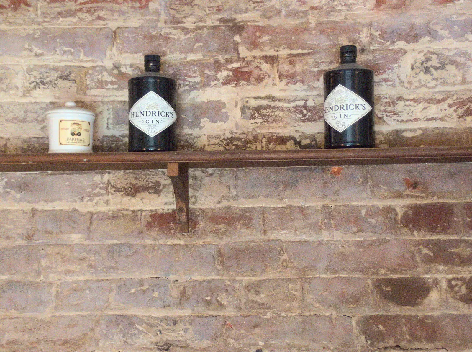 Empty Hendrick's bottles on a shelf, from The Last-Ever BSCC Weekend Away Bike Ride, Thaxted, Essex - 6th May 2017