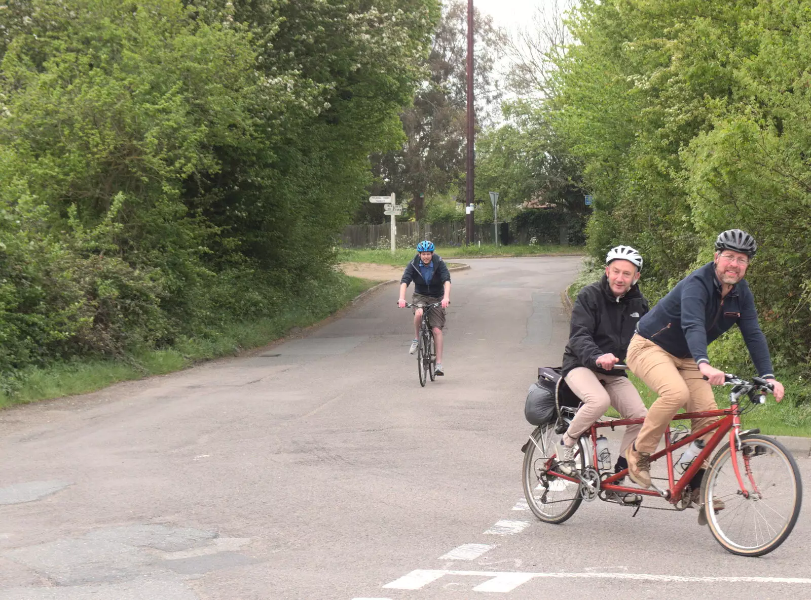 The Boy Phil and the Tandem rock up, from The Last-Ever BSCC Weekend Away Bike Ride, Thaxted, Essex - 6th May 2017