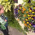 Fred has a staring contest with some flowers, The Last-Ever BSCC Weekend Away Bike Ride, Thaxted, Essex - 6th May 2017