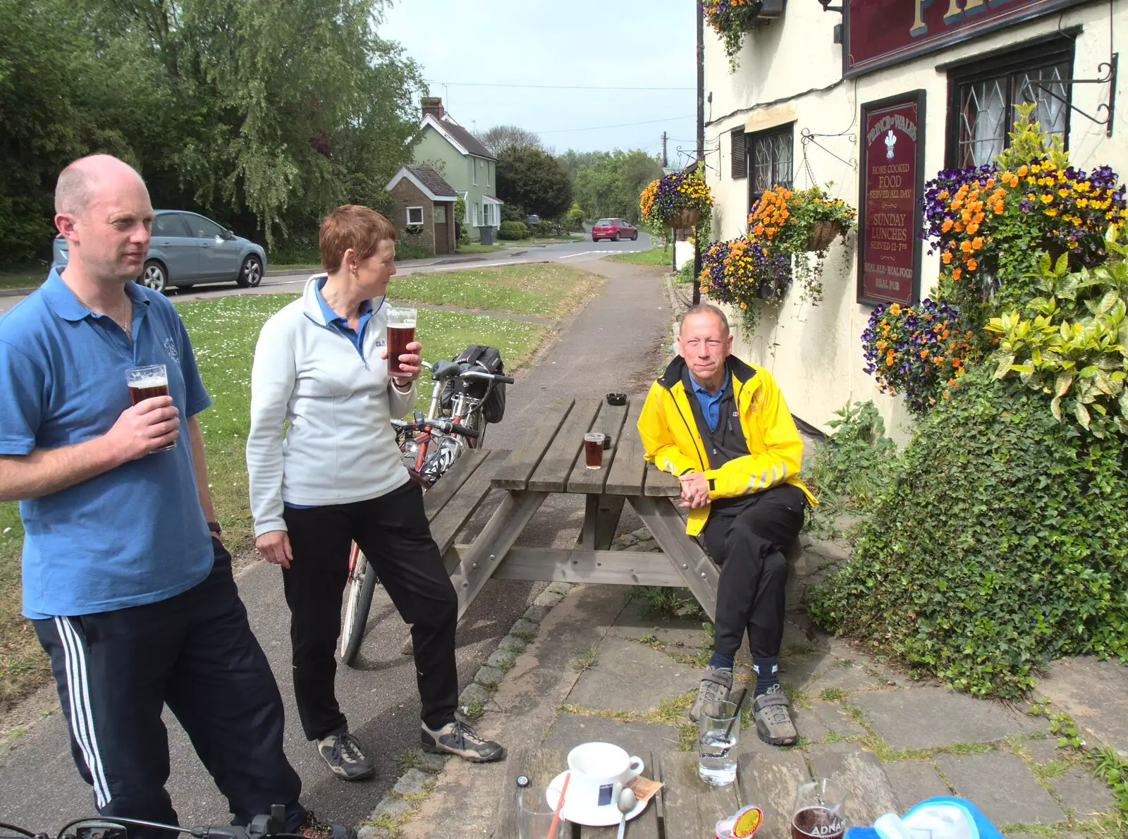 Paul, Pippa and Apple outside the pub, from The Last-Ever BSCC Weekend Away Bike Ride, Thaxted, Essex - 6th May 2017