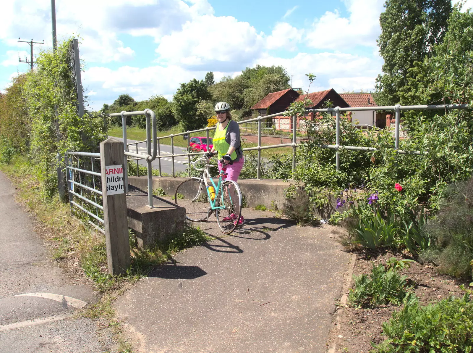 Sarah on the footpath at Wortwell, from A Day at the Grain Brewery Open Day, Alburgh, Suffolk - 20th May 2017