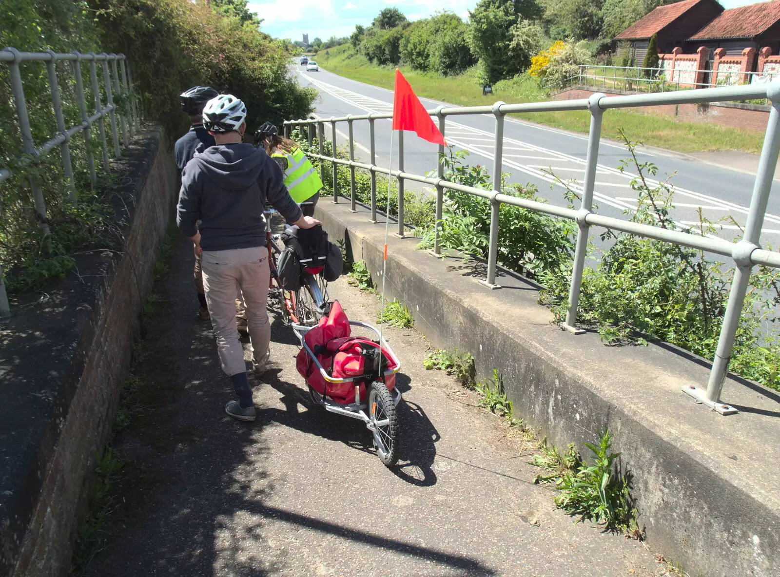 The tandem is wheeled down to the road, from A Day at the Grain Brewery Open Day, Alburgh, Suffolk - 20th May 2017