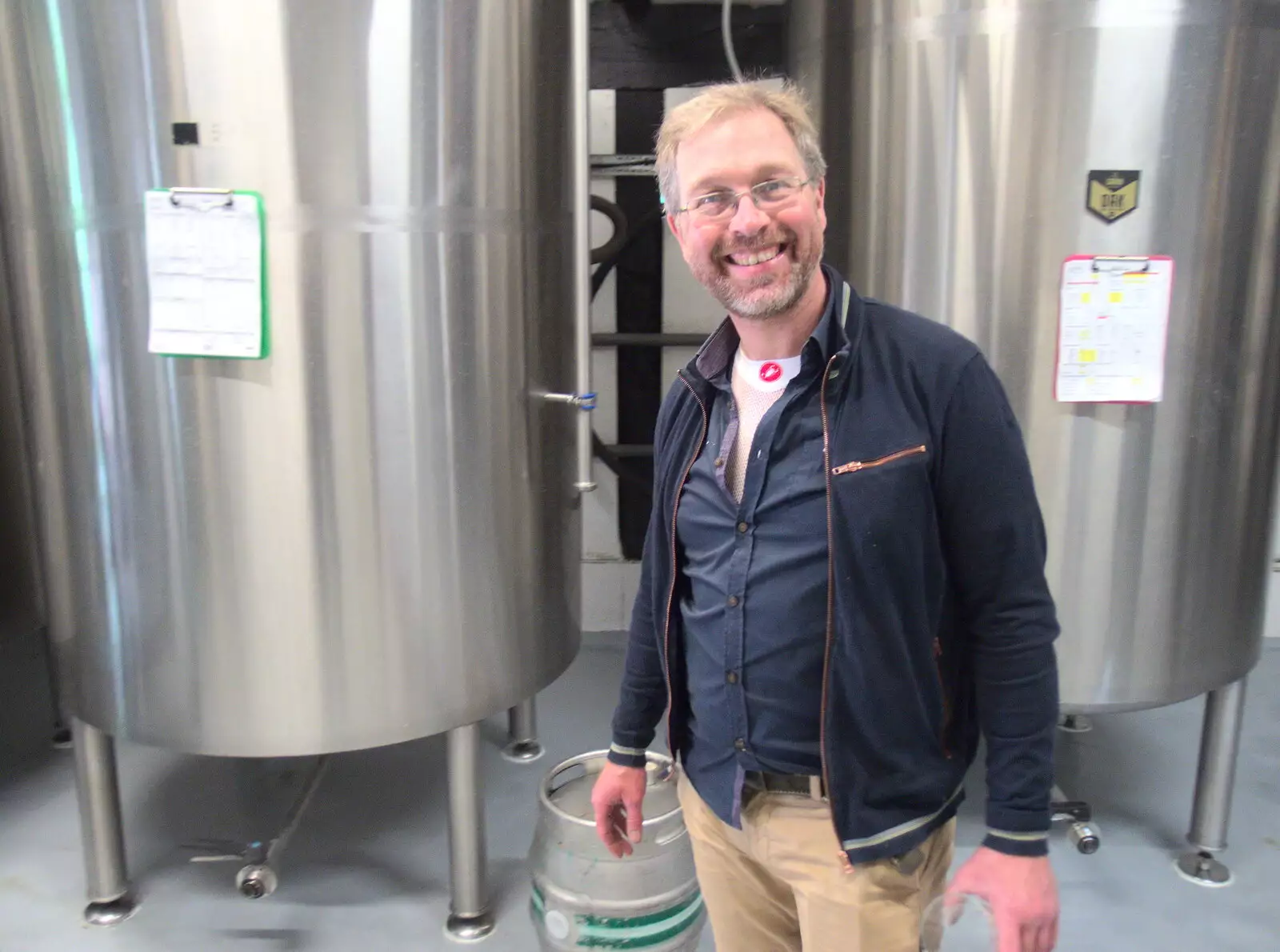 Marc gurns in front of some maturation tanks, from A Day at the Grain Brewery Open Day, Alburgh, Suffolk - 20th May 2017