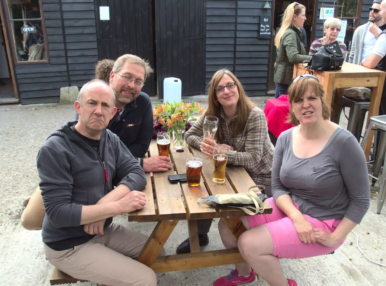 DH looks especially grumpy in a group photo, from A Day at the Grain Brewery Open Day, Alburgh, Suffolk - 20th May 2017