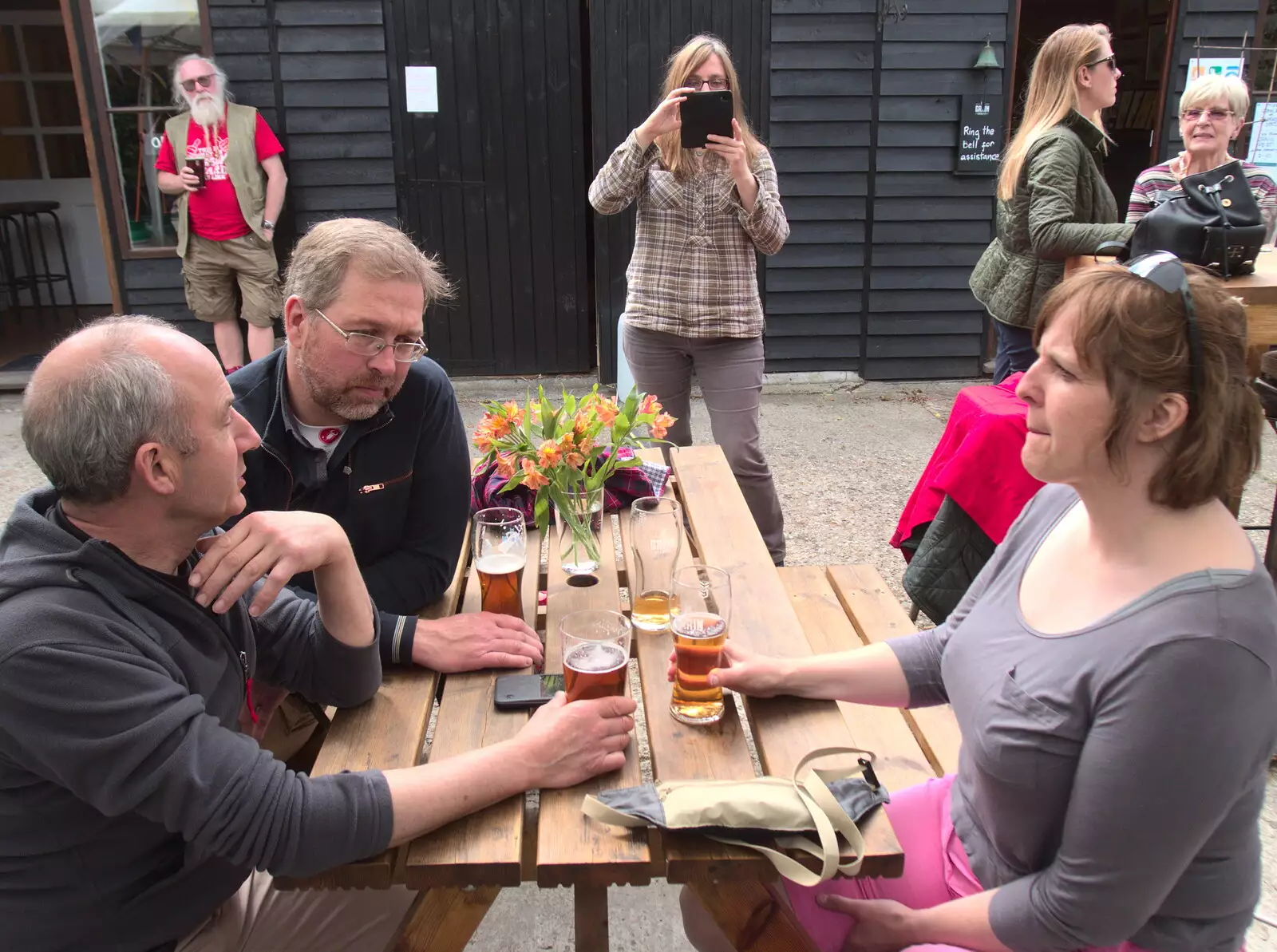 Suey takes a phone photo, from A Day at the Grain Brewery Open Day, Alburgh, Suffolk - 20th May 2017