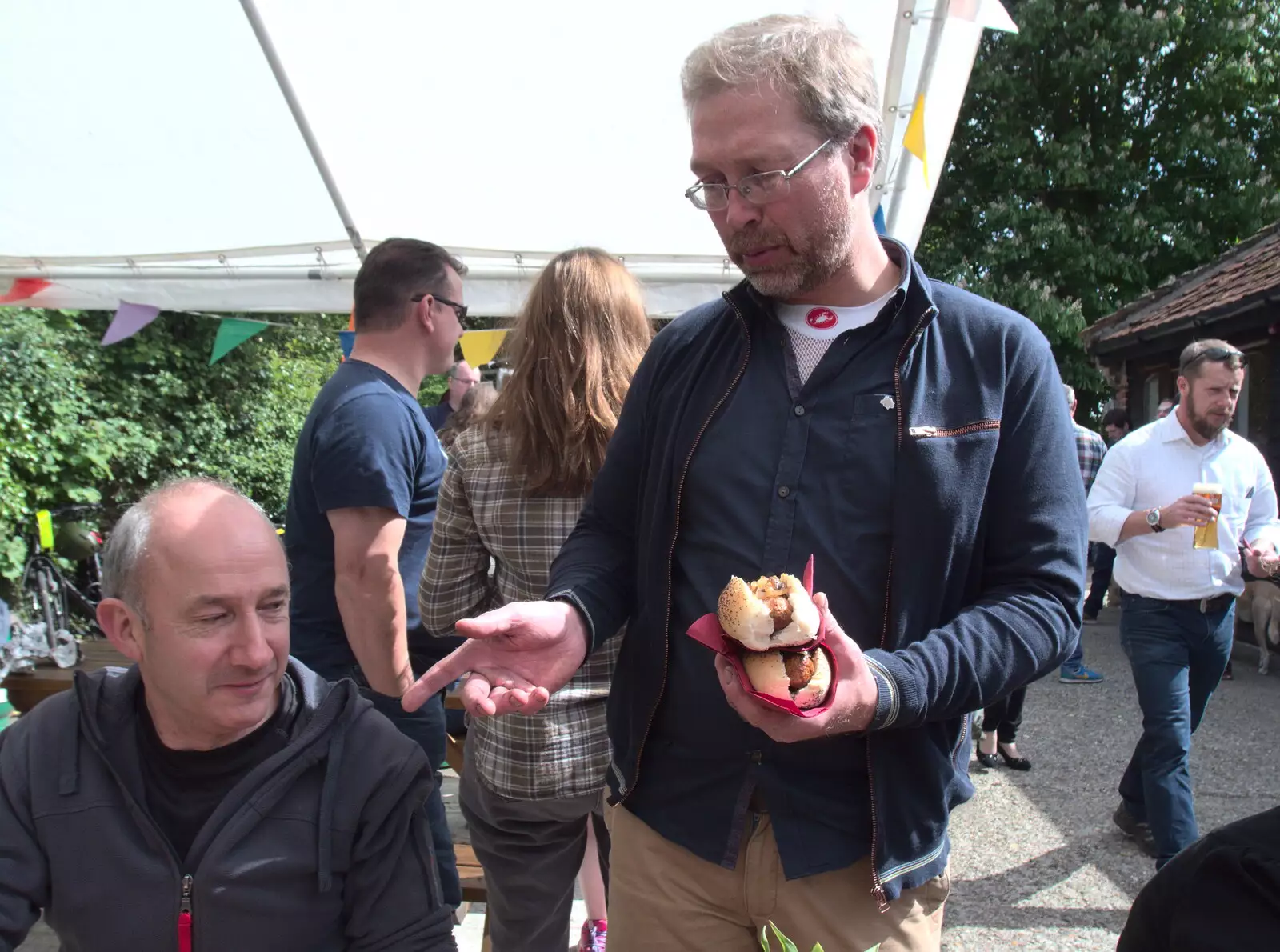 Marc's loaded with sausages, from A Day at the Grain Brewery Open Day, Alburgh, Suffolk - 20th May 2017