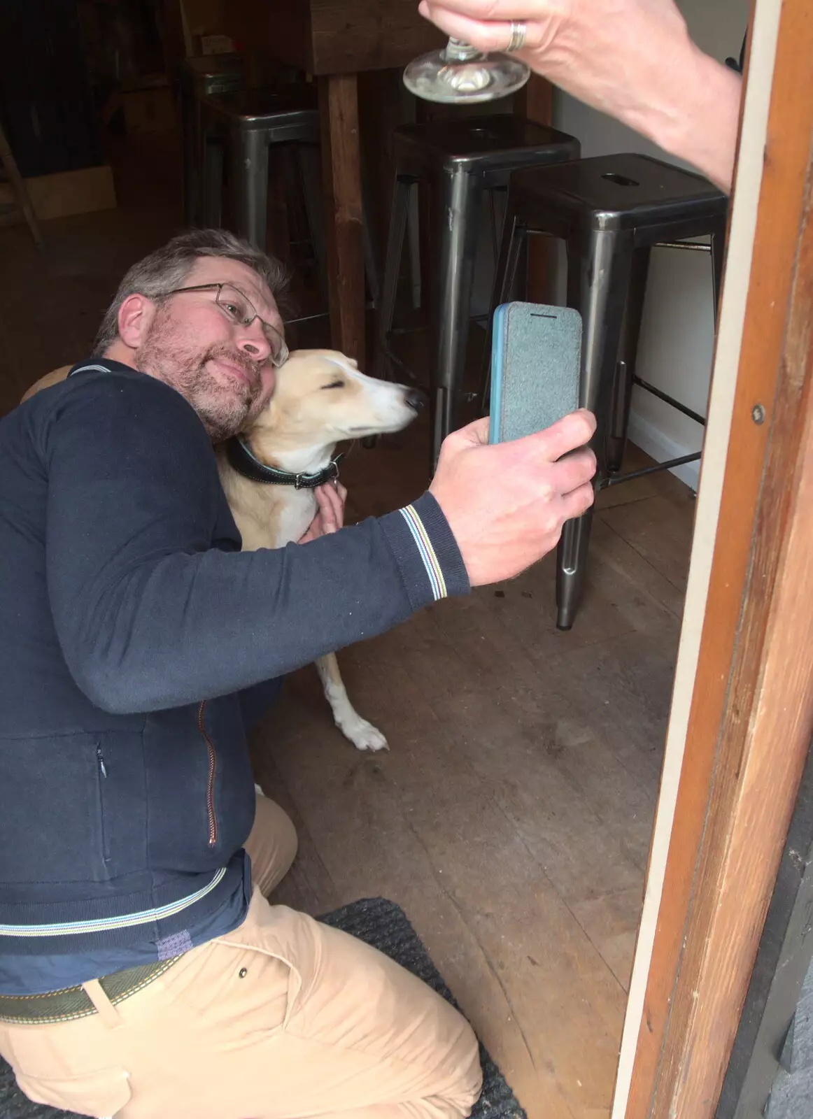 Marc does a selfie with the dog, from A Day at the Grain Brewery Open Day, Alburgh, Suffolk - 20th May 2017