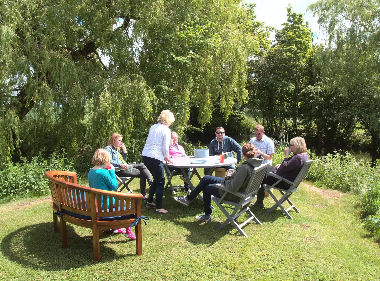 Time for a drink near the pond, from Clive and Suzanne's Party, Braisworth, Suffolk - 21st May 2017