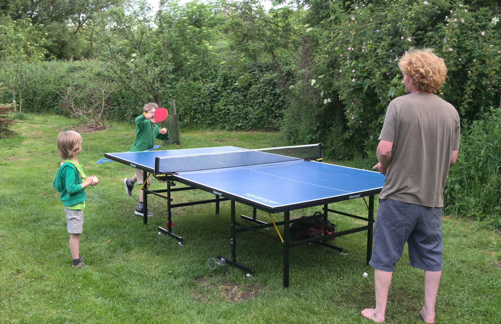 Fred plays table tennis with Wavy from Wavy and Martina's Combined Birthdays, Thrandeston, Suffolk - 27th May 2017