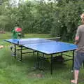 Fred plays table tennis with Wavy, Wavy and Martina's Combined Birthdays, Thrandeston, Suffolk - 27th May 2017