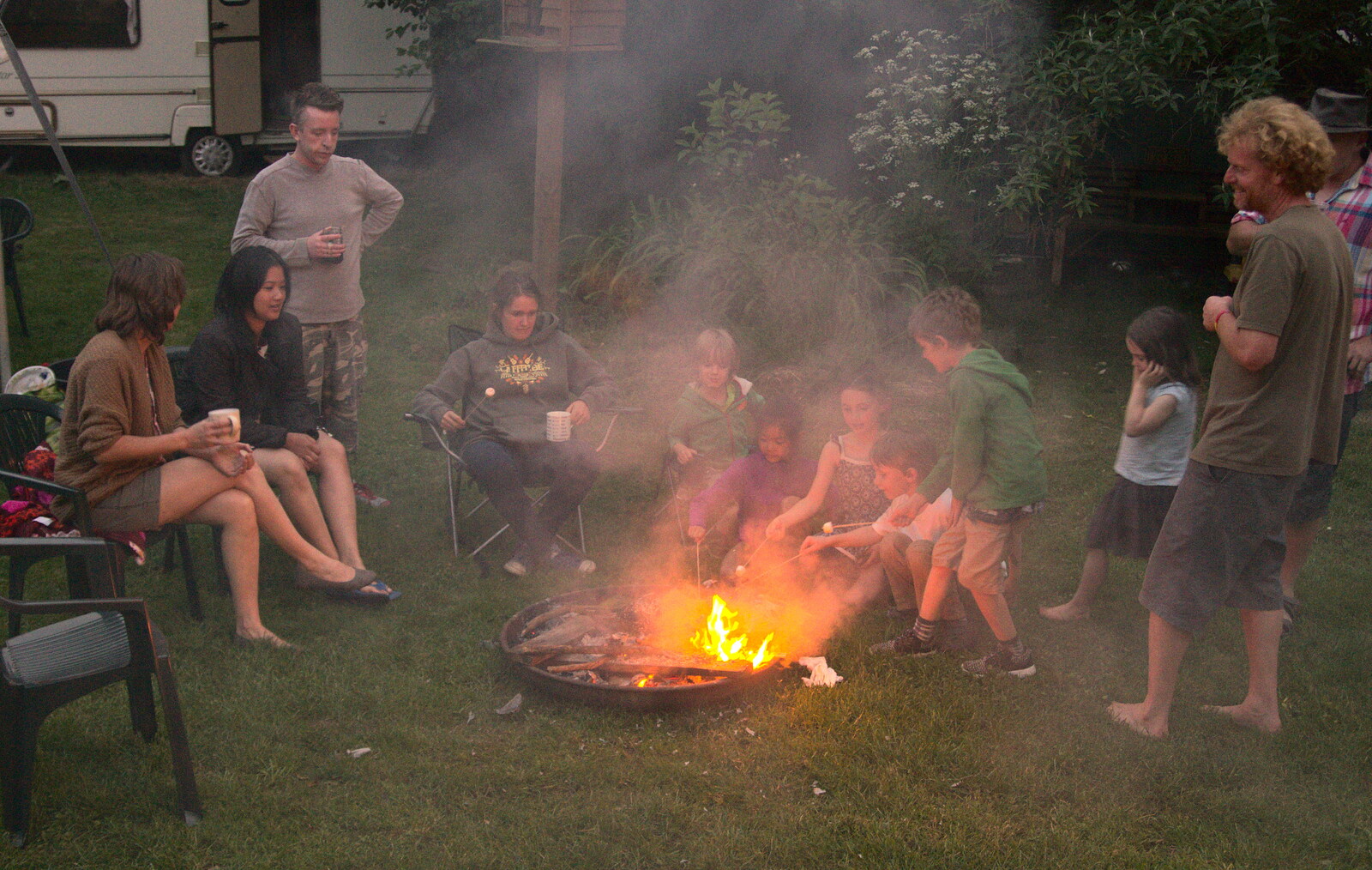 The children do marshmallows on the fire from Wavy and Martina's Combined Birthdays, Thrandeston, Suffolk - 27th May 2017