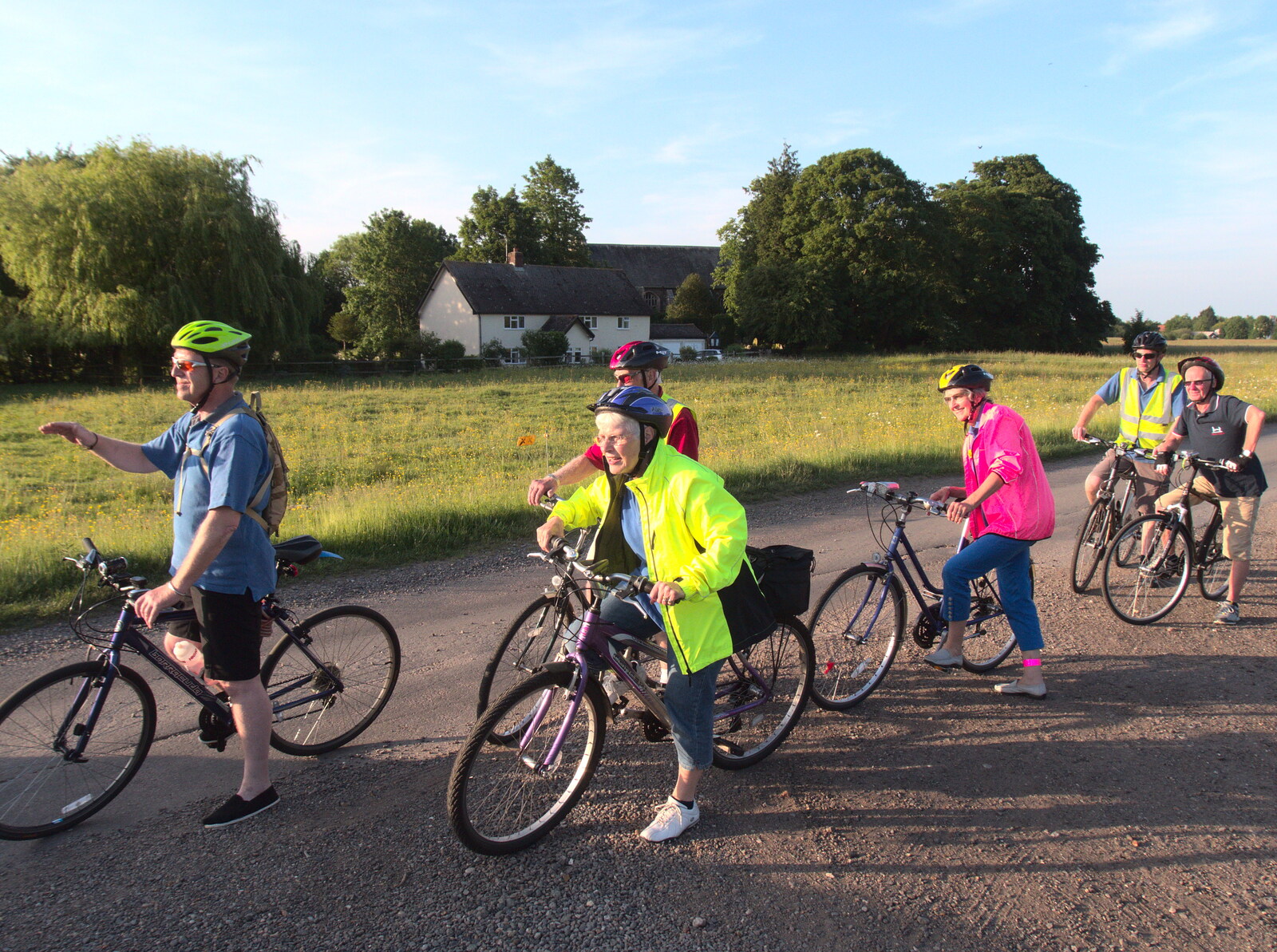 The group pauses to let some traffic past from The BSCC Rides to the Six Bells, Gislingham, Suffolk - 1st June 2017