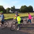 The group pauses to let some traffic past, The BSCC Rides to the Six Bells, Gislingham, Suffolk - 1st June 2017