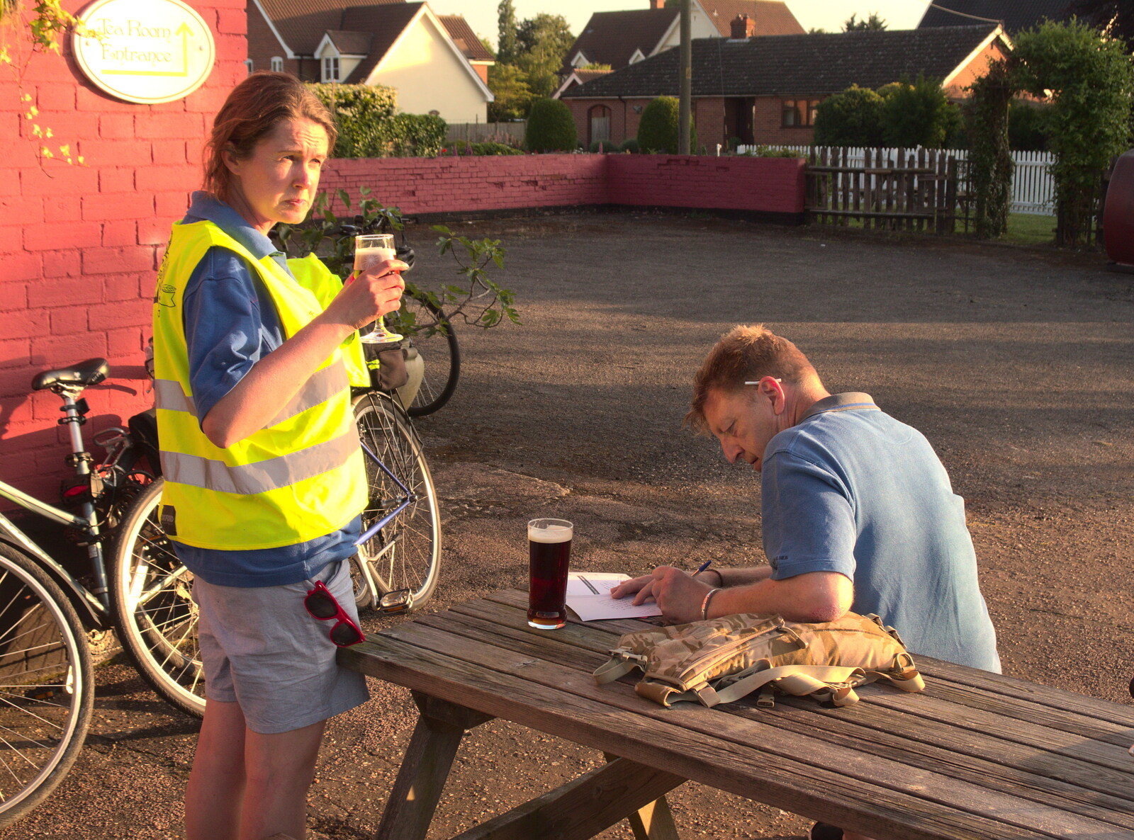 Isobel's got a half of beer from The BSCC Rides to the Six Bells, Gislingham, Suffolk - 1st June 2017