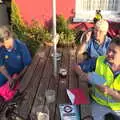 Jill, Spammy and Isobel write a retirement card, The BSCC Rides to the Six Bells, Gislingham, Suffolk - 1st June 2017