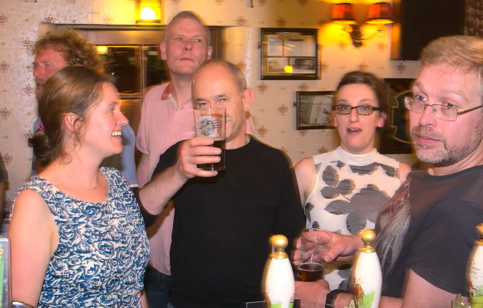 DH holds up a pint, from A Retirement: The Last Night of The Swan Inn, Brome, Suffolk - 3rd June 2017