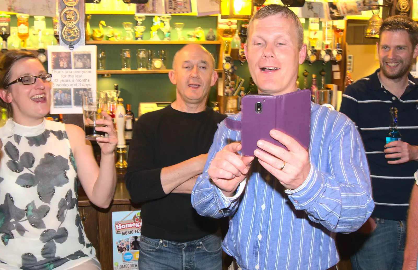 Mikey P is on the phone, from A Retirement: The Last Night of The Swan Inn, Brome, Suffolk - 3rd June 2017