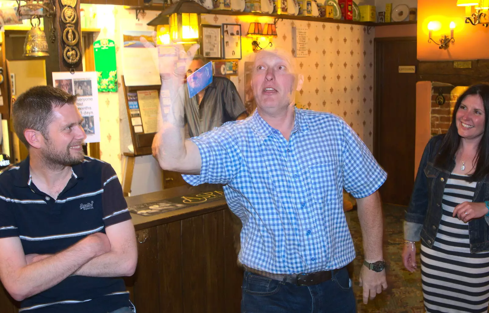 An Adnam's beer mat floats over Alan's head, from A Retirement: The Last Night of The Swan Inn, Brome, Suffolk - 3rd June 2017