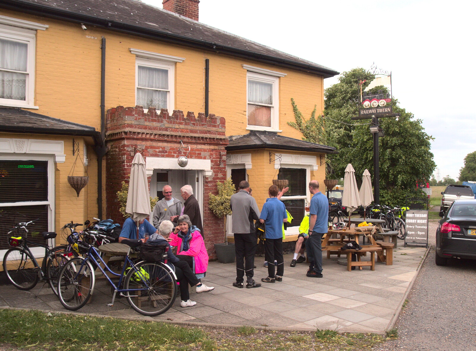 The bike club outside the Mellis Railway from The BSCC at the Mellis Railway and The Swan, Brome, Suffolk - 8th June 2017
